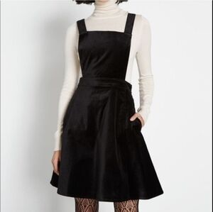 ModCloth Cupcake Consultant Black Velvet Pinafore Dress - Size S
